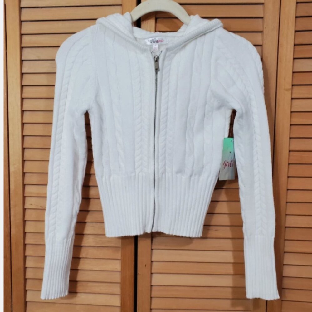Stella Tweed Girls' Hooded Cable Knit Zip Front Cardigan Size 16